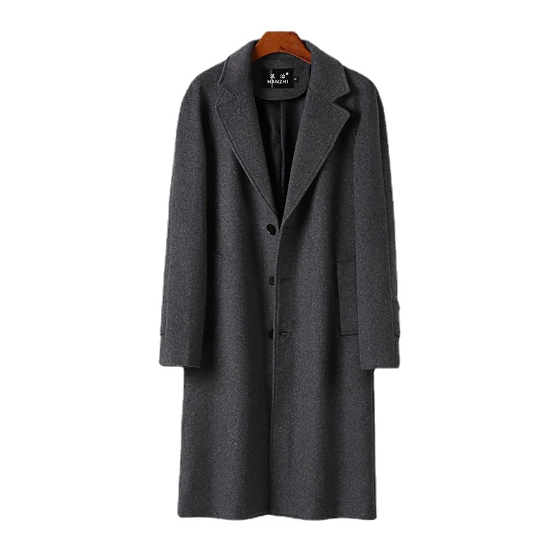 Herren Maxilanger Wollmantel mit cleanem Schnitt, schmalem Revers und innenliegendem Futter Drune