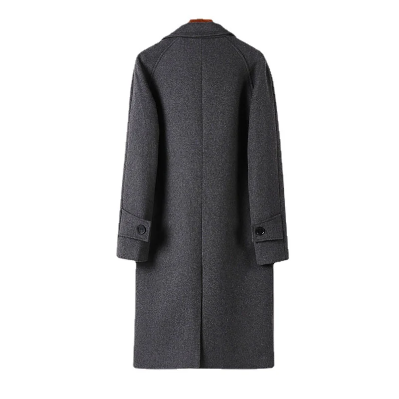 Herren Maxilanger Wollmantel mit cleanem Schnitt, schmalem Revers und innenliegendem Futter Drune