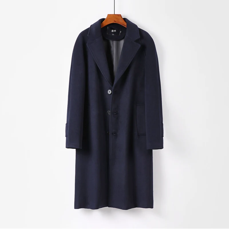 Herren Maxilanger Wollmantel mit cleanem Schnitt, schmalem Revers und innenliegendem Futter Drune