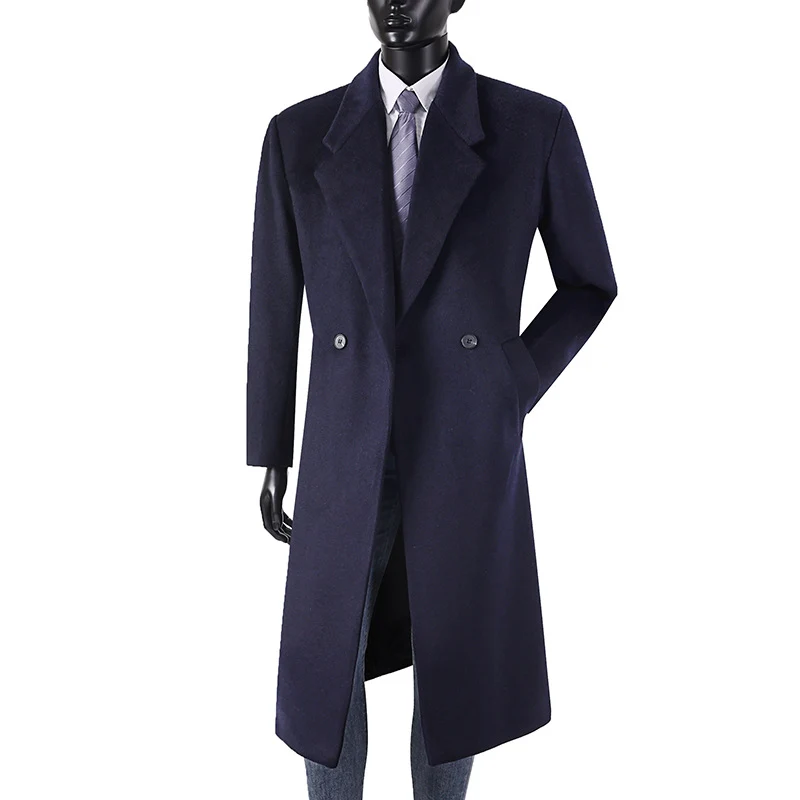 Herren Maxilanger Wollmantel im minimalistischen Schnitt mit schmalem Revers und seitlichen Eingrifftaschen Drune