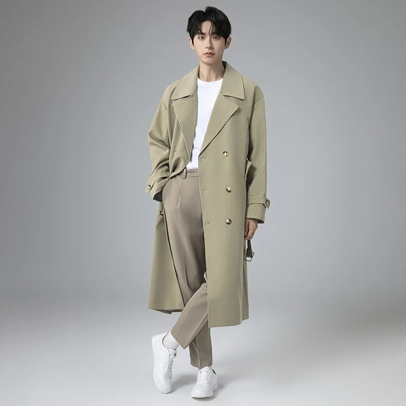 Herren Maxilanger Trenchmantel mit taillierendem Gürtel und minimalistischer Silhouette Drune