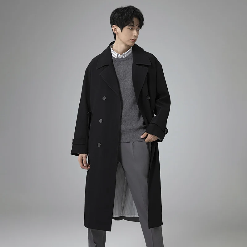 Herren Maxilanger Trenchmantel mit taillierendem Gürtel und minimalistischer Silhouette Drune