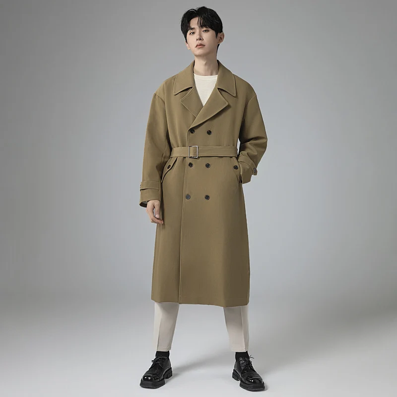 Herren Maxilanger Trenchmantel mit taillierendem Gürtel und minimalistischer Silhouette Drune