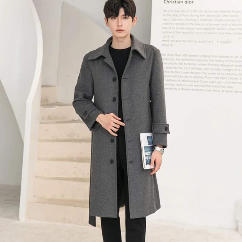 Herren Longline-Wollmix-Mantel mit verdeckter Knopfleiste und Schalkragen Drune