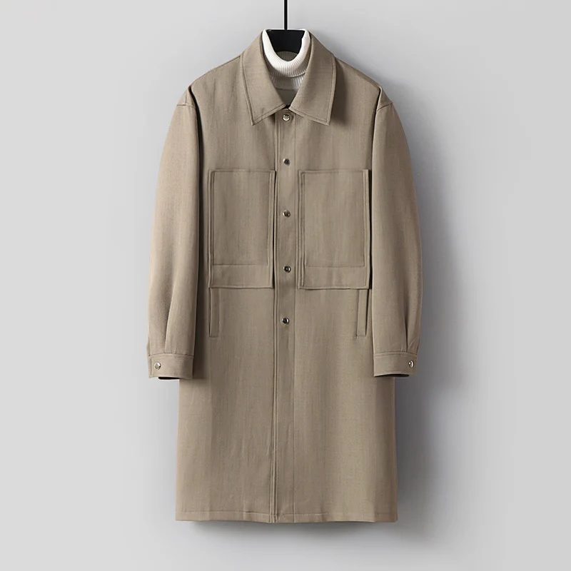 Herren Longline-Mantel mit Hemdkragen und aufgesetzten Taschen Drune
