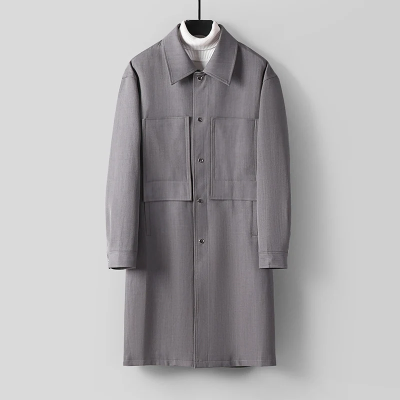 Herren Longline-Mantel mit Hemdkragen und aufgesetzten Taschen Drune