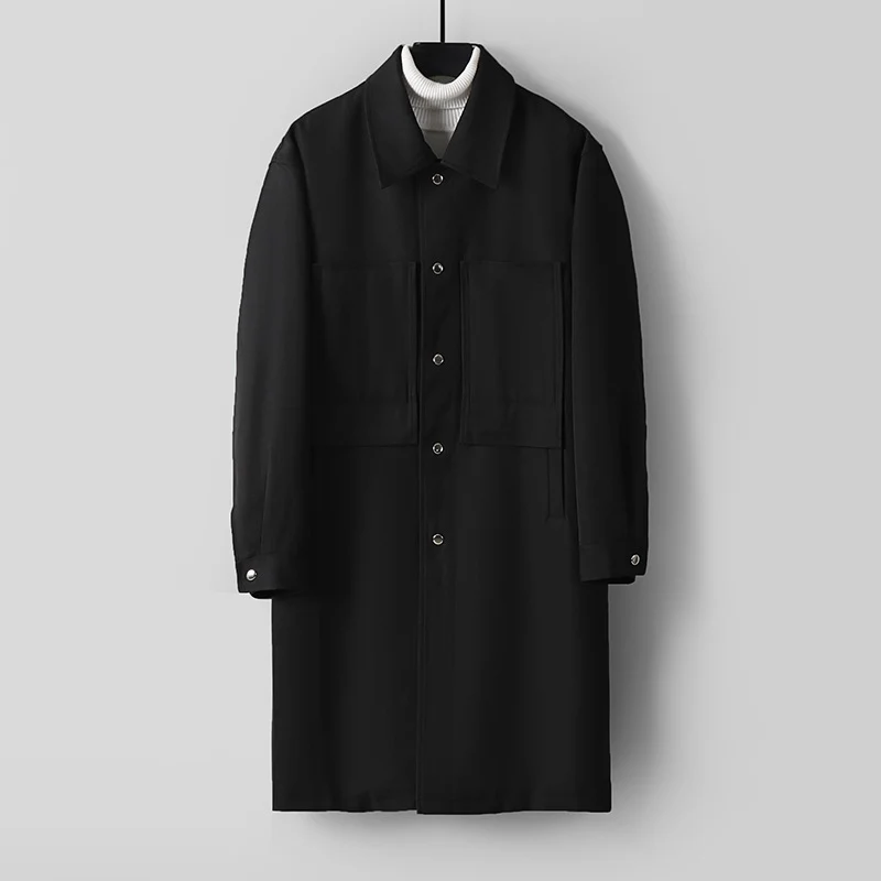 Herren Longline-Mantel mit Hemdkragen und aufgesetzten Taschen Drune