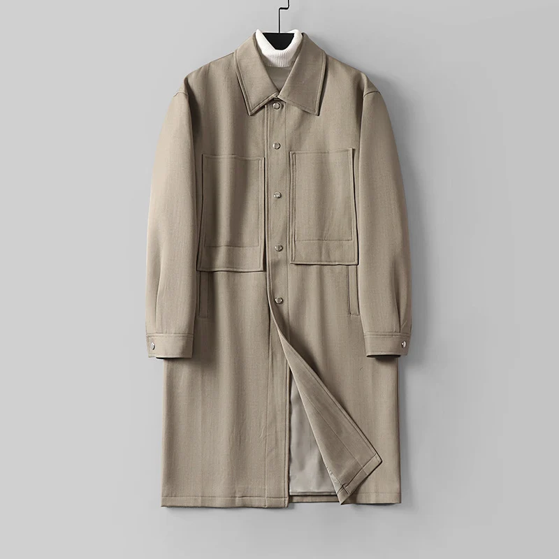 Herren Longline-Mantel mit Hemdkragen und aufgesetzten Taschen Drune