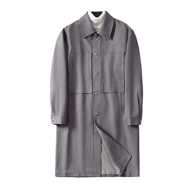 Herren Longline-Mantel mit Hemdkragen und aufgesetzten Taschen Drune