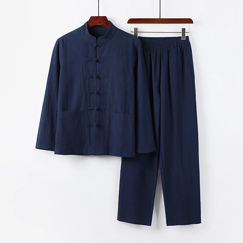 Herren Lockeres Hanfu-inspiriertes Freizeit-Set mit Stehkragen und Knotenverschlüssen Drune