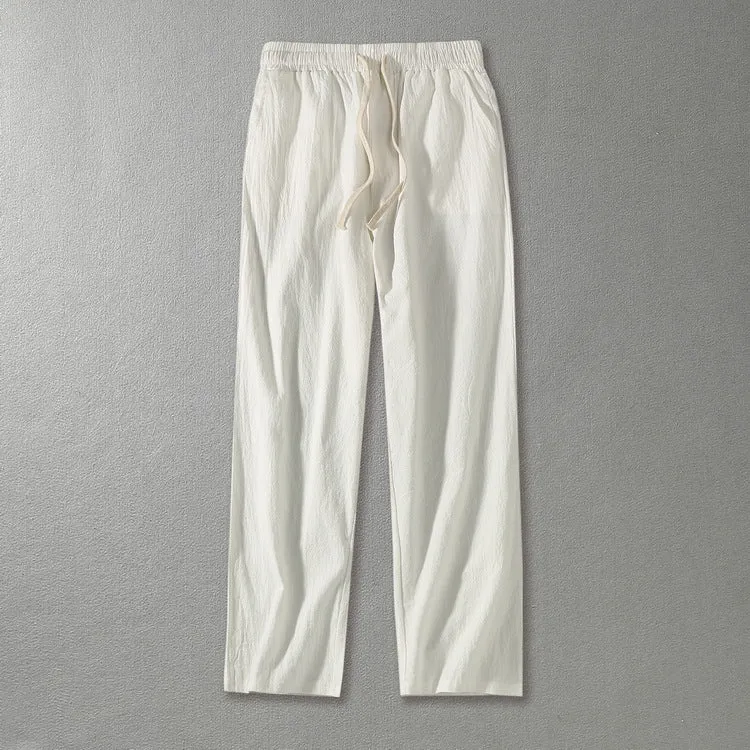 Herren Leinenhose mit elastischem Bund und Tunnelzug geradem Bein Drune