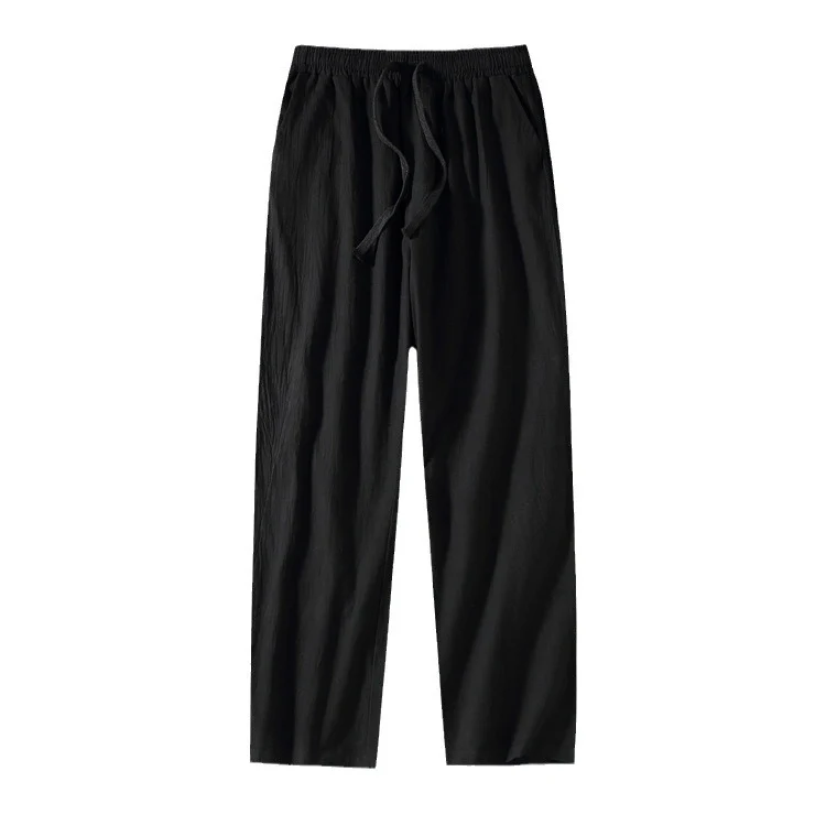 Herren Leinenhose mit elastischem Bund und Tunnelzug geradem Bein Drune