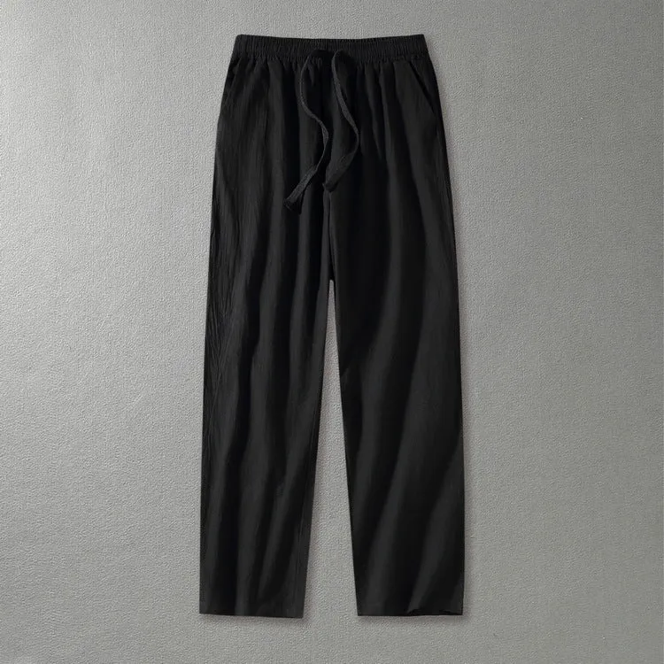 Herren Leinenhose mit elastischem Bund und Tunnelzug geradem Bein Drune