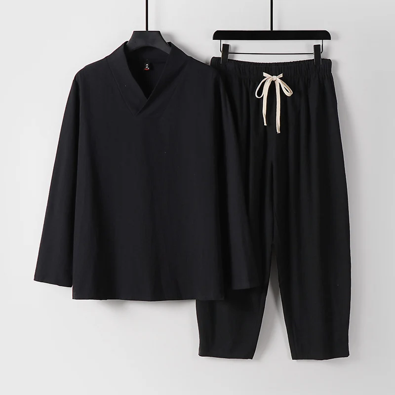 Herren Leichtes, weites Loungewear-Set mit V-Ausschnitt und Kordelbund Drune