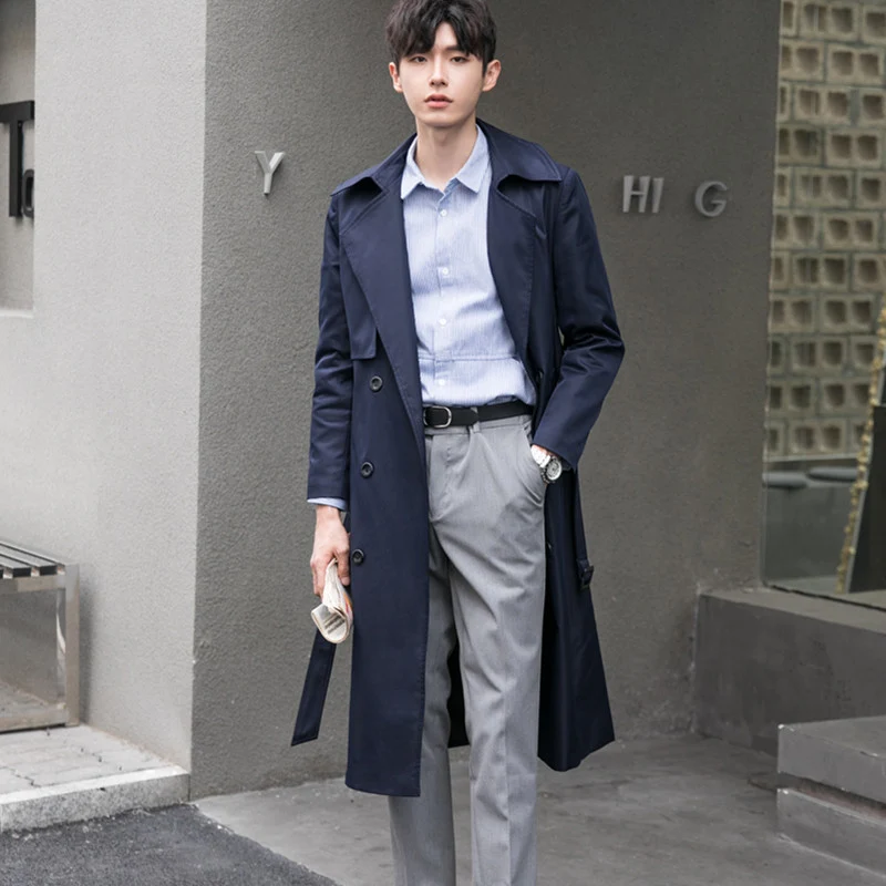 Herren Leichter Trenchcoat mit Doppelreiher, tailliertem Schnitt und windabweisender Oberfläche Drune