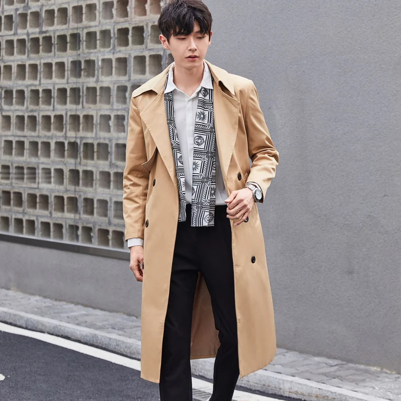 Herren Leichter Trenchcoat mit Doppelreiher, tailliertem Schnitt und windabweisender Oberfläche Drune