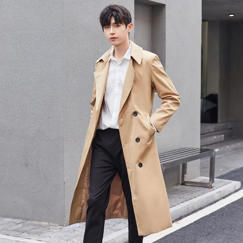Herren Leichter Trenchcoat mit Doppelreiher, tailliertem Schnitt und windabweisender Oberfläche Drune