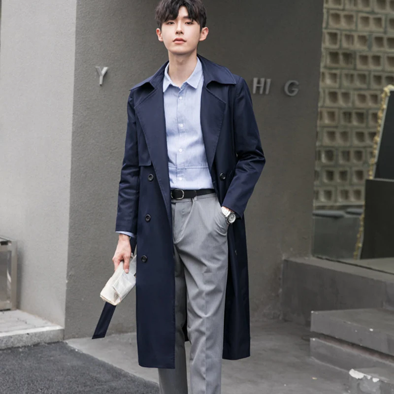 Herren Leichter Trenchcoat mit Doppelreiher, tailliertem Schnitt und windabweisender Oberfläche Drune