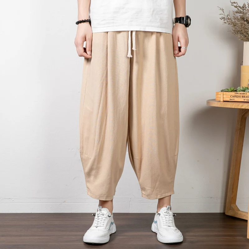 Herren Lässige Palazzo-Hose mit Kordelzug und konischem Knöchelabschluss Drune