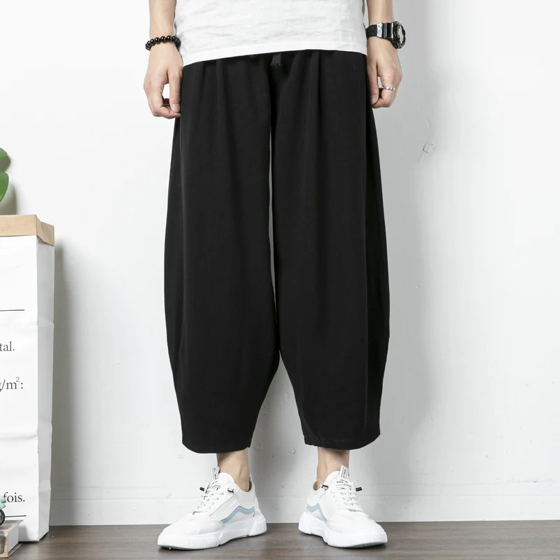 Herren Lässige Palazzo-Hose mit Kordelzug und konischem Knöchelabschluss Drune