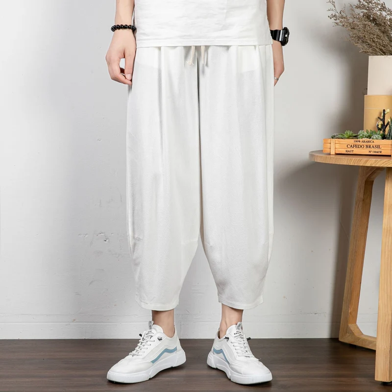 Herren Lässige Palazzo-Hose mit Kordelzug und konischem Knöchelabschluss Drune