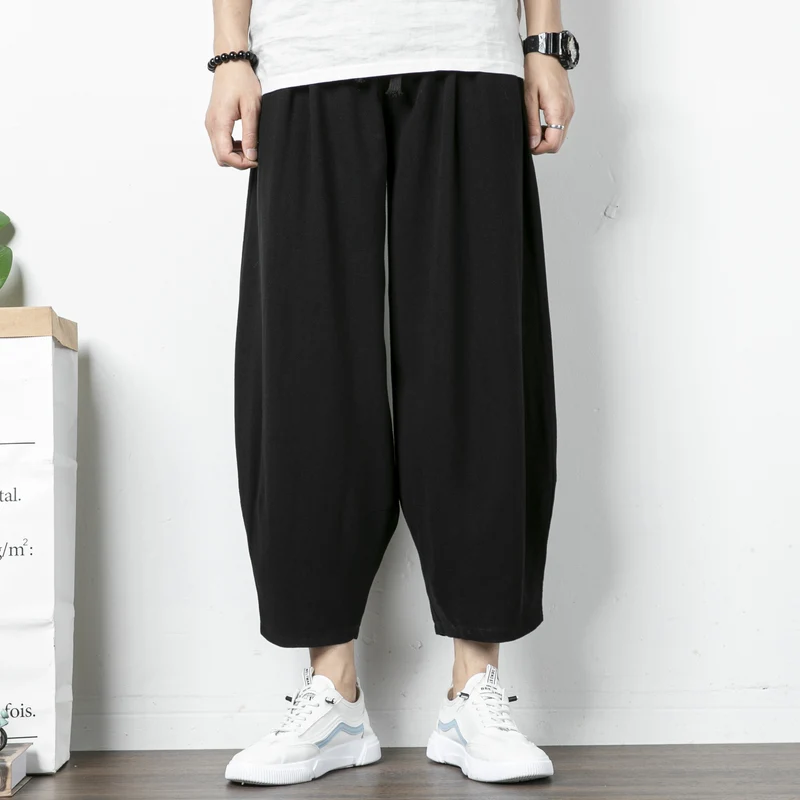 Herren Lässige Cropped Haremshose aus Baumwollmix mit Tunnelzug und gerippten Knöchelbündchen Drune