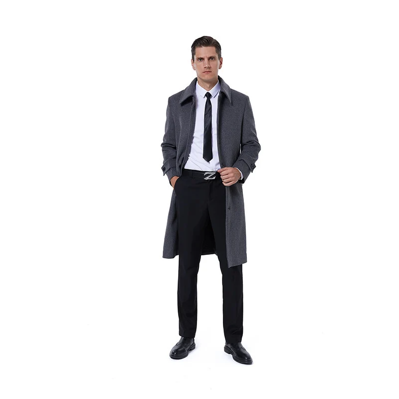 Herren Langmantel aus Wollmix mit schlichter Knopfleiste und verstellbaren Manschetten Drune