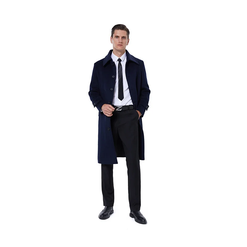 Herren Langmantel aus Wollmix mit schlichter Knopfleiste und verstellbaren Manschetten Drune