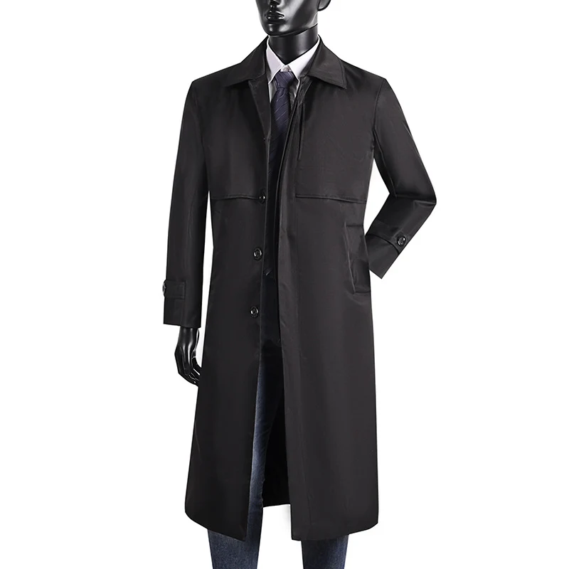 Herren langer Trenchcoat mit verdeckter Knopfleiste und wasserabweisender Ausstattung Drune