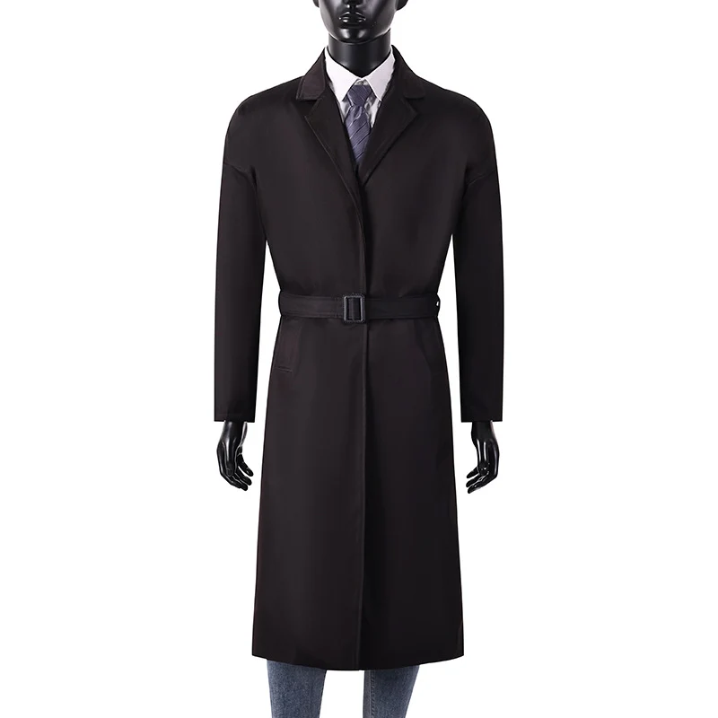 Herren Langer Minimalistischer Trenchcoat mit verdeckter Knopfleiste und Seitentaschen Drune