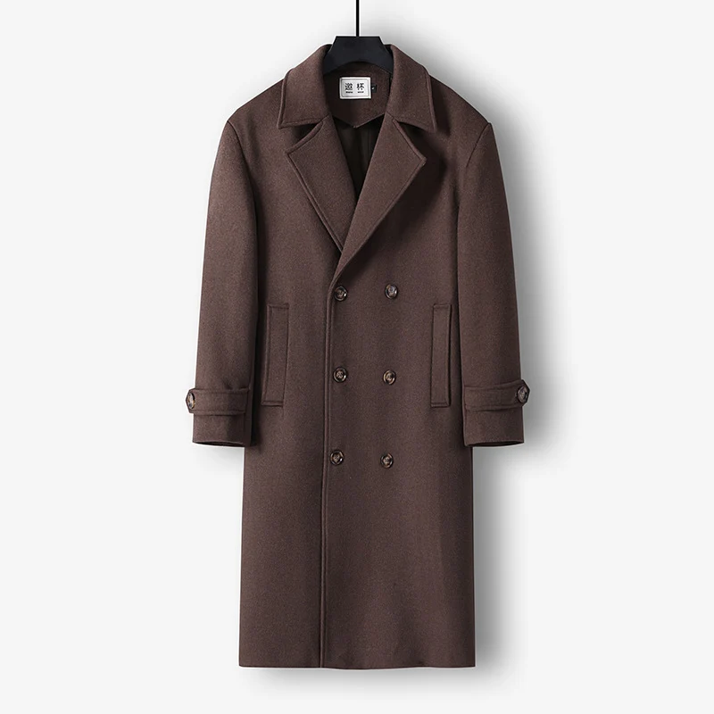 Herren Langer Doppelreihiger Wollmantel mit minimalistischer Silhouette und Schalkragen Drune