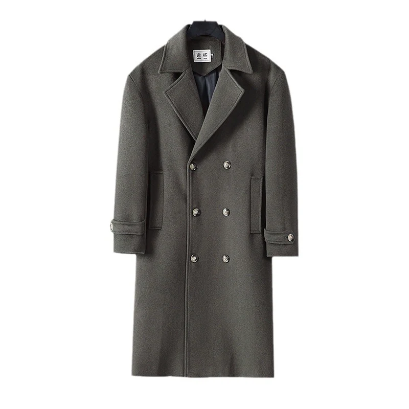 Herren Langer Doppelreihiger Wollmantel mit minimalistischer Silhouette und Schalkragen Drune