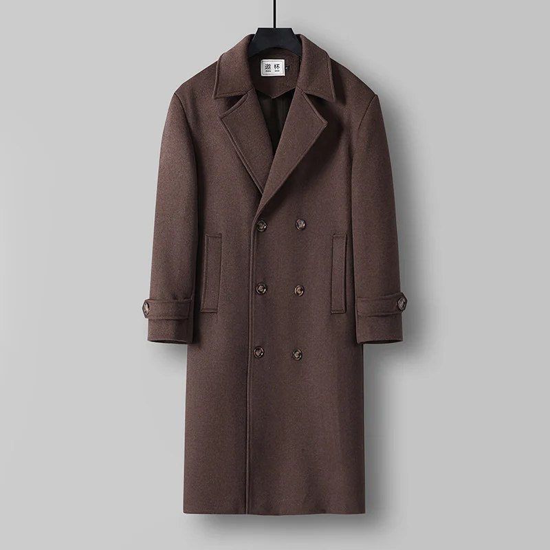 Herren Langer Doppelreihiger Wollmantel mit minimalistischer Silhouette und Schalkragen Drune