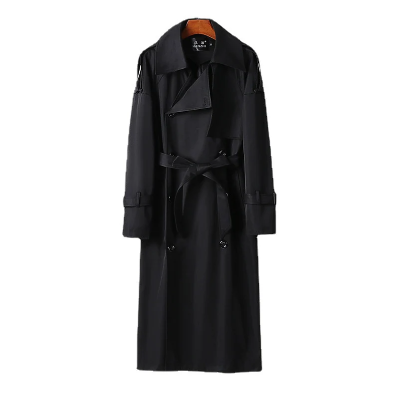 Herren Langer Doppelreihiger Trenchcoat mit Taillengürtel, Epauletten und klassischem Schalkragen Drune