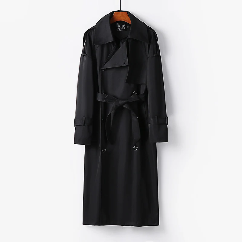 Herren Langer Doppelreihiger Trenchcoat mit Taillengürtel, Epauletten und klassischem Schalkragen Drune