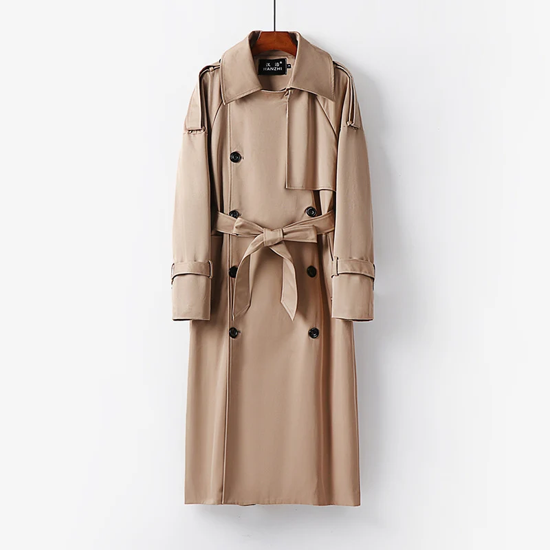 Herren Langer Doppelreihiger Trenchcoat mit Taillengürtel, Epauletten und klassischem Schalkragen Drune
