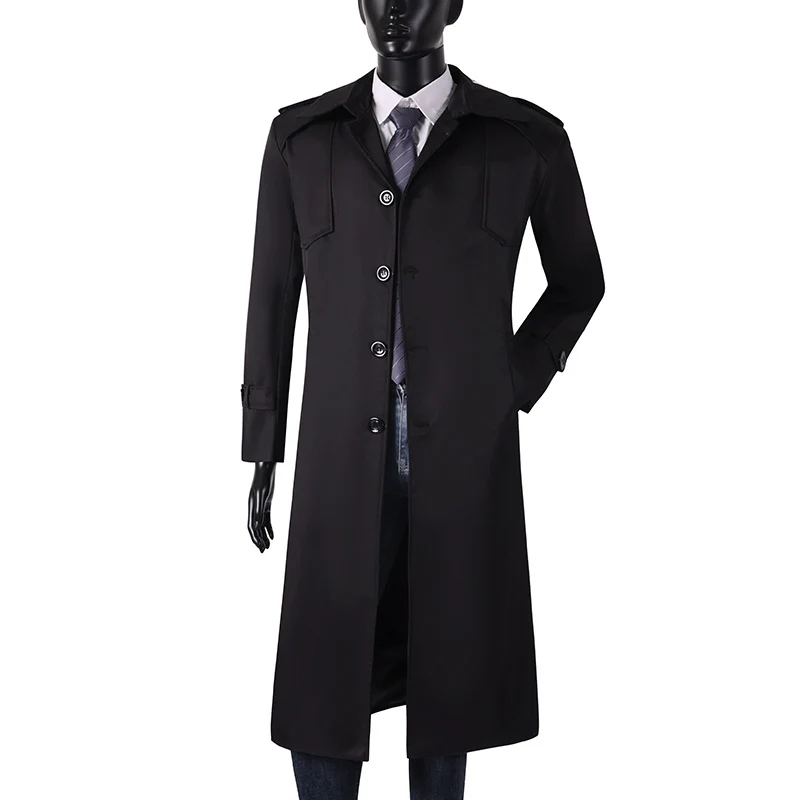 Herren Lang geschnittener Trenchcoat mit klassischem Revers und wasserabweisendem Finish Drune