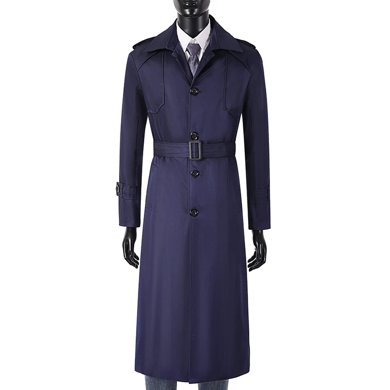 Herren Lang geschnittener Trenchcoat mit klassischem Revers und wasserabweisendem Finish Drune