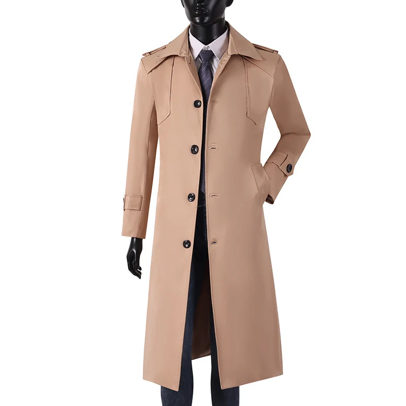 Herren Lang geschnittener Trenchcoat mit klassischem Revers und wasserabweisendem Finish Drune