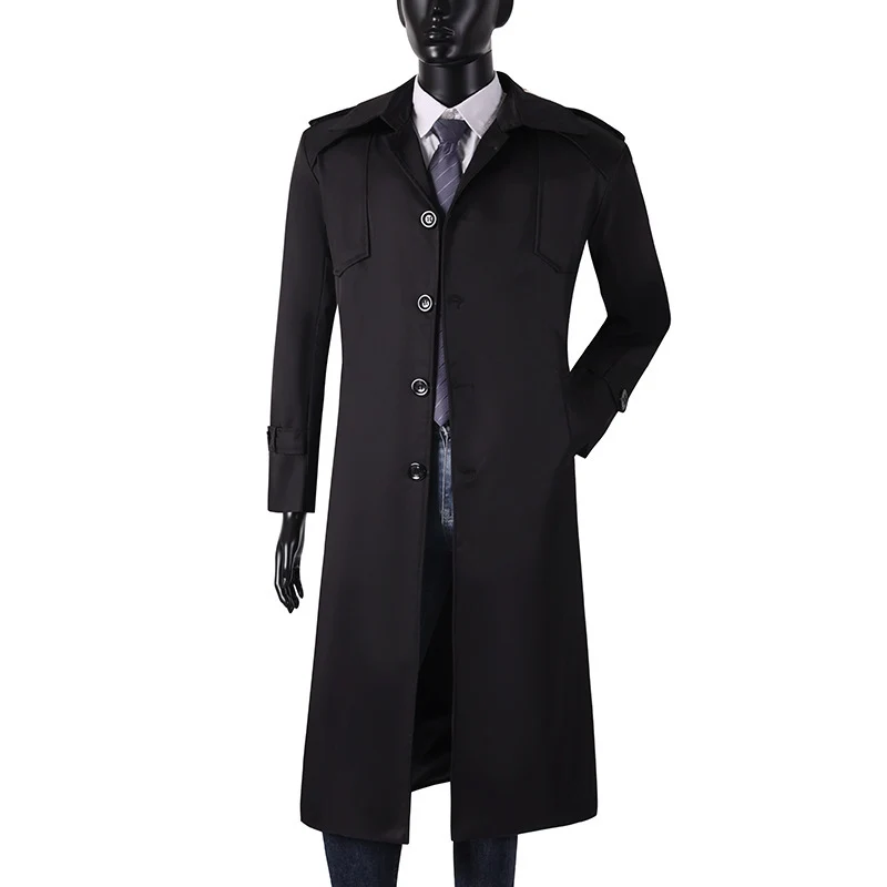 Herren Lang geschnittener Trenchcoat mit klassischem Revers und wasserabweisendem Finish Drune