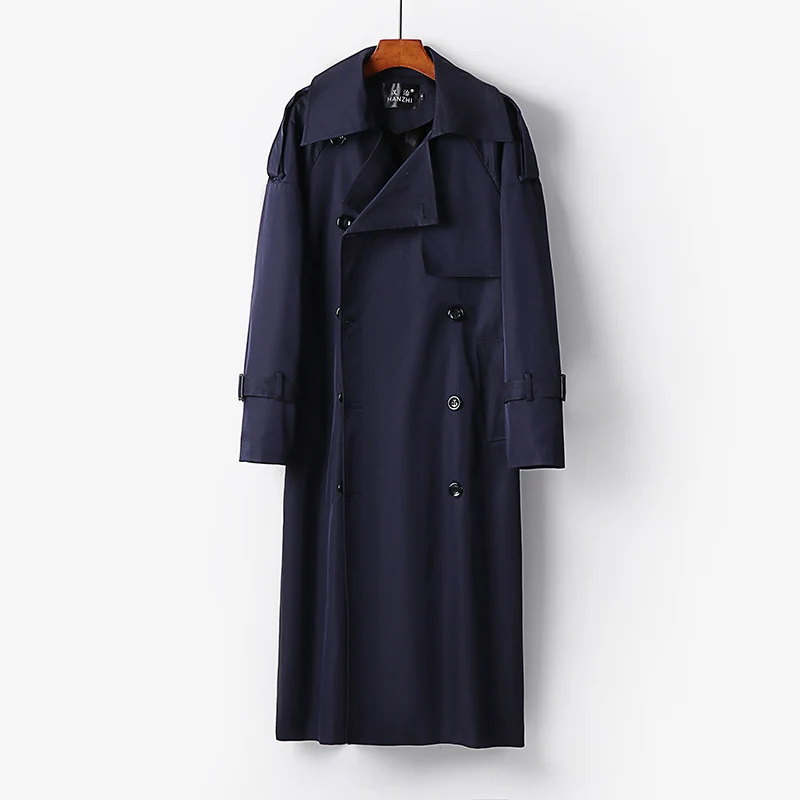 Herren Lang geschnittener Trenchcoat mit doppelter Knopfleiste und Sturmklappe Drune