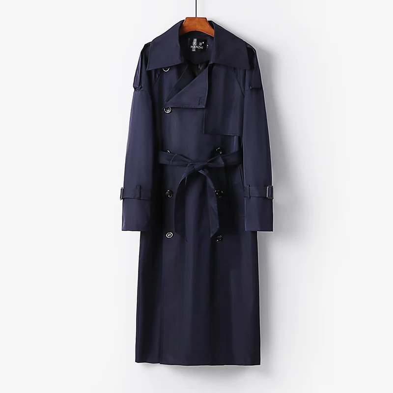 Herren Lang geschnittener Trenchcoat mit doppelter Knopfleiste und Sturmklappe Drune