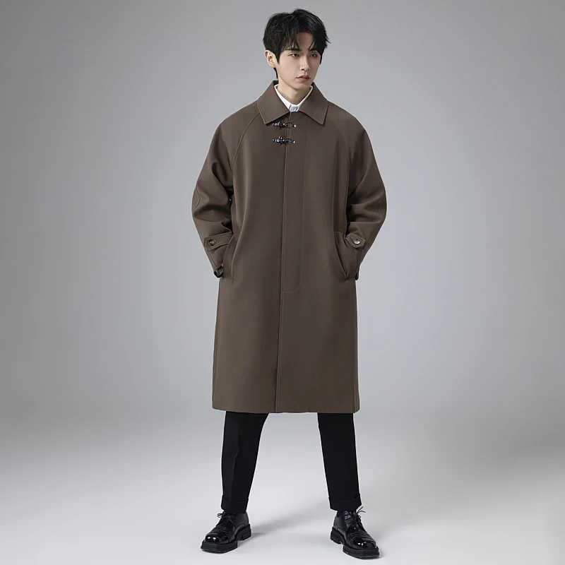 Herren Lang geschnittener Mantel im modernen Duffle‑Stil mit Knebelverschlüssen und gestreiftem Innenfutter Drune