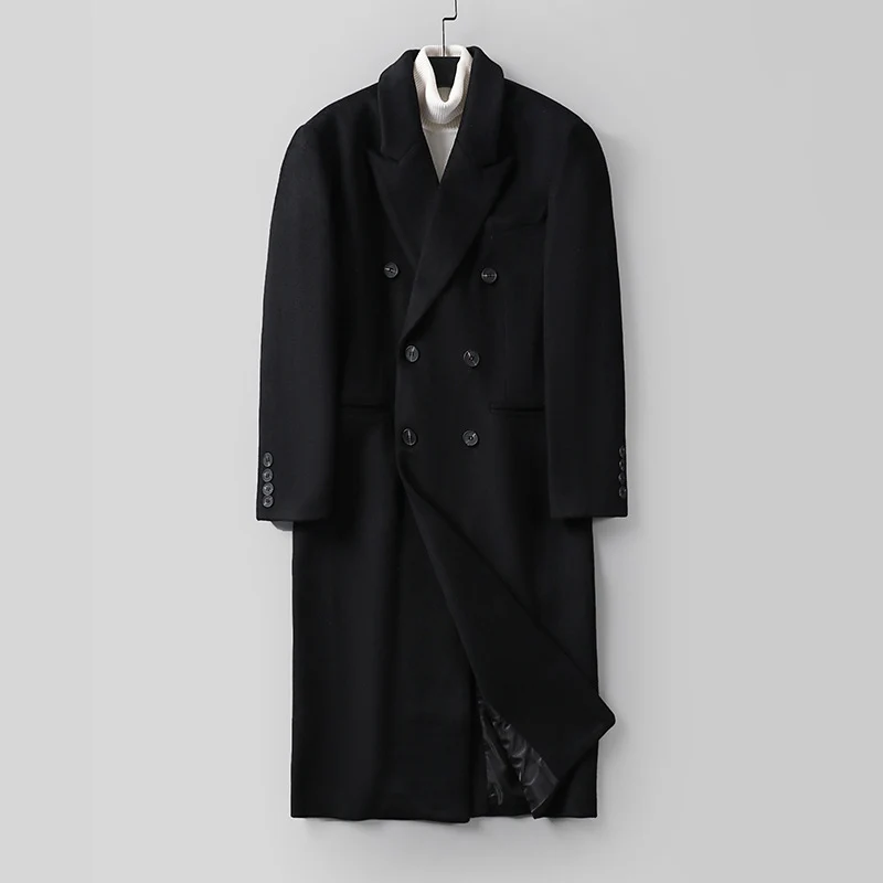 Herren Klassischer Doppelreiher-Longcoat aus Wollmischung mit Schalkragen und feiner Innenfutterverarbeitung Drune
