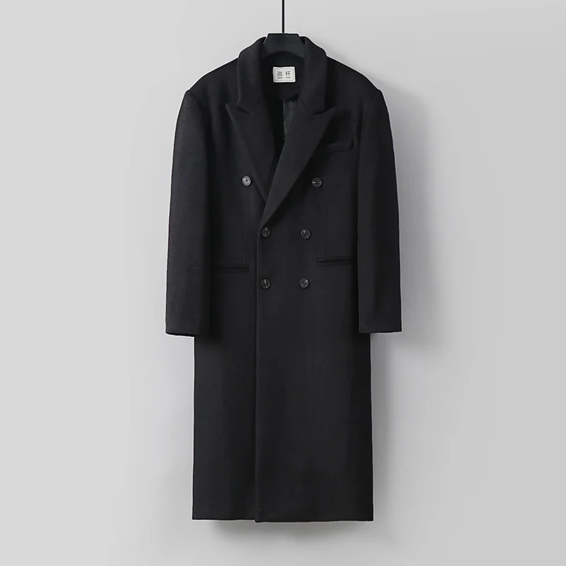 Herren Klassischer Doppelreiher-Longcoat aus Wollmischung mit Schalkragen und feiner Innenfutterverarbeitung Drune