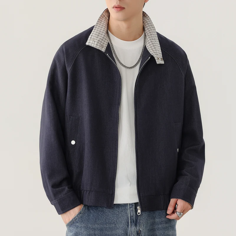 Herren Harringtonjacke mit Kontrastkragen, Raglanärmeln und Frontreißverschluss Drune