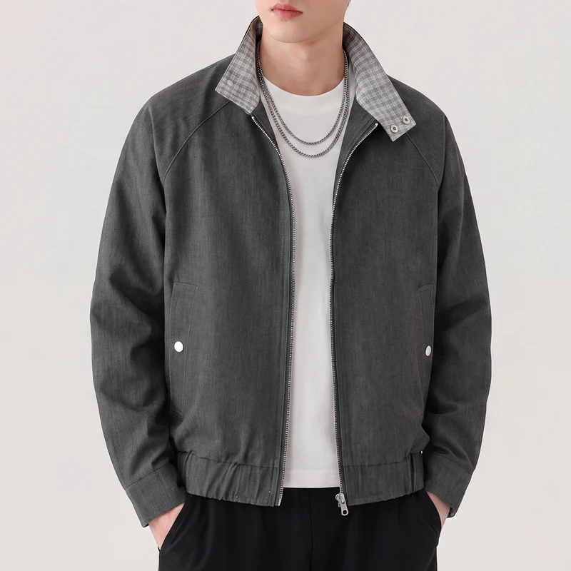 Herren Harringtonjacke mit Kontrastkragen, Raglanärmeln und Frontreißverschluss Drune