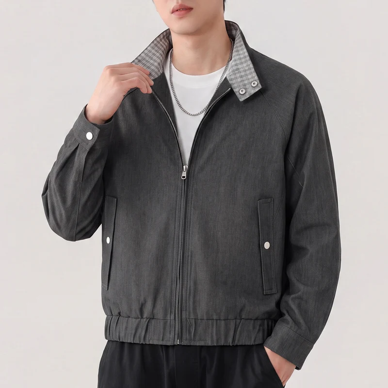 Herren Harringtonjacke mit Kontrastkragen, Raglanärmeln und Frontreißverschluss Drune
