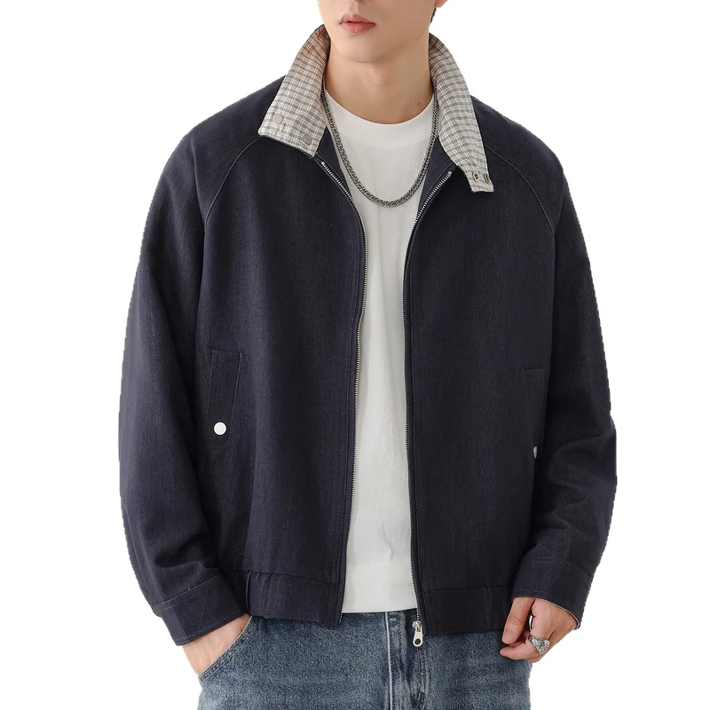Herren Harringtonjacke mit Kontrastkragen, Raglanärmeln und Frontreißverschluss Drune