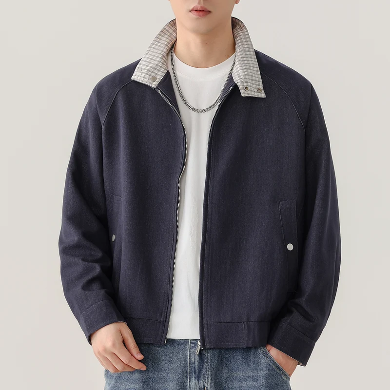 Herren Harringtonjacke mit Kontrastkragen, Raglanärmeln und Frontreißverschluss Drune